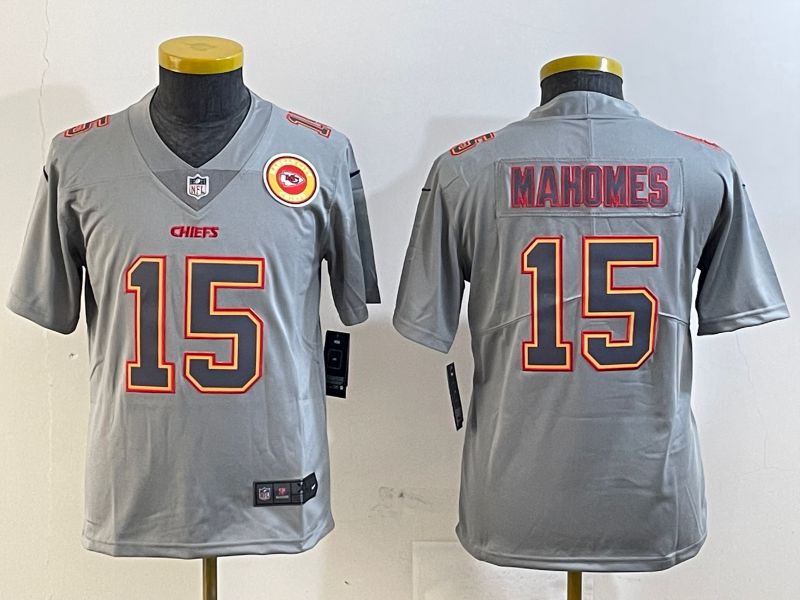 Youth Kansas City Chiefs #15 Mahomes Grey 2025 Nike Vapor Limited NFL Jersey style 2093